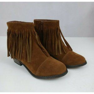 Breckelle's Womens Dorado-18 Suede Stacked Heel Fringe Trim Ankle Booties Sz 6.5
